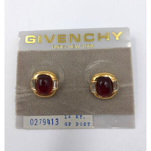 GIVENCHY Vintage Faux Ruby Cabochon Stud Earrings Jewelry GF Post Women NWT